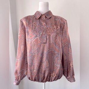 Vintage ‘80s Da-Rue for Draper’s & Damon’s Mauve Abstract Print Collared Blouse